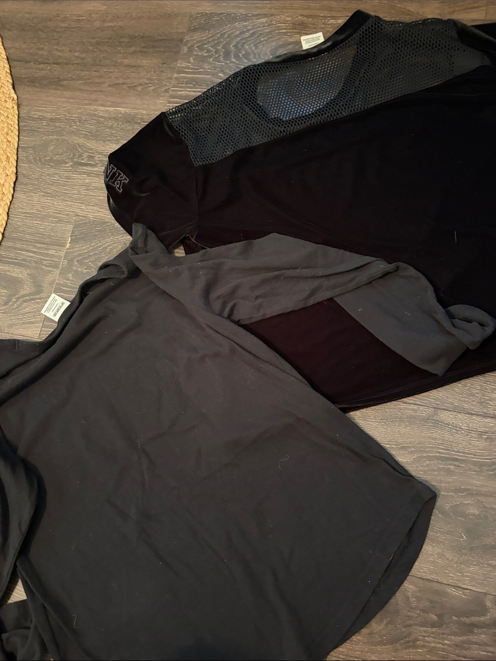PINK Victoria's Secret Black Velvet Mesh Panel Tee|Long Sleeve Bling Shirt Lot L - Picture 7 of 7